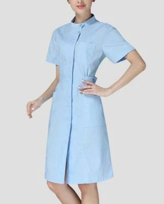 New Women Nurse Dress Doctor Beautician Lab Long Coat Stand Collar Work Clothes - Image 1 of 4