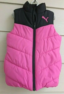 Puma Girls Size 3 / 4 XXS Black & Pink Soft Puffy Zippered Vest Pockets EUC! - Picture 1 of 9