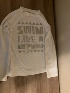 Cat & Jack White Rashguard XS Xtra Small 4-5 Silver Swim Like a Mermaid Graphic - Picture 1 of 3
