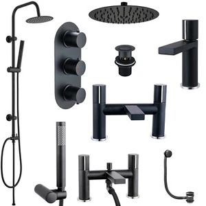 Mattschwarz Modern Quadratisch Rund Badezimmer Waschbecken Bad Wasserhahn Thermostat Duschmixer - Bild 1 von 161