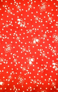 Tela Fondo Rojo con Estrellas Blancas, Campanas, Bastones de Caramelo - 16" x 44" - Nuevo - Imagen 1 de 4