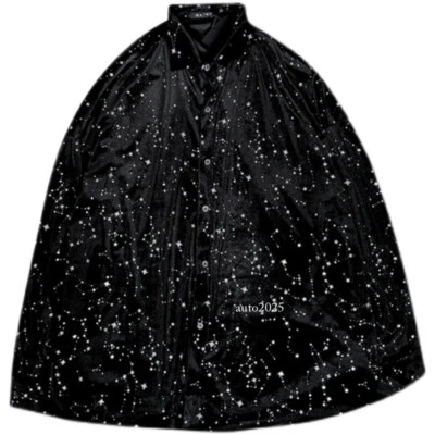 Mens Velvet Shirts Blouse Tops Retro Casual Star Gothic Punk Black Party Stage - Image 1 of 4