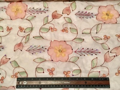 Tela rosa 100 % seda organza pintada a mano/bordada 44" de ancho, por yarda EB-973B Foto 1 de 2
