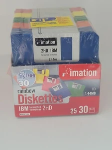 New! Imation 2HD IBM Formatted 25 + 5 Free (Total 30) Colored Diskettes 1.44 MB - Photo 1/7