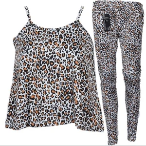 GIRLS Kids Leopard Camisole vest top T-shirt legging crop top out fit sleeveless - Picture 1 of 3