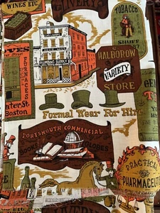 Vintage 1970s American Fabric Colonial Boston Mercantile Signs Shoppes - Picture 1 of 5