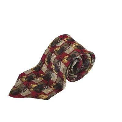 Corbata de Lujo De Colección Años 90 Bugatti Para Hombres 100% Seda Italiana Rojo Dorado Patrón Geométrico Foto 1 de 4