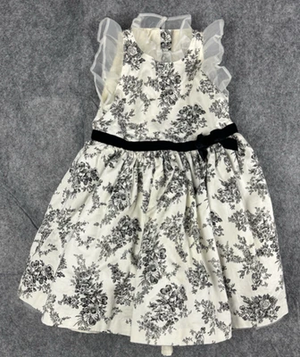 Vestido Janie Jack Niñas Floral Toile Volantes Negro Blanco Vacaciones Fiesta Elegante 2T 2 Foto 1 de 4
