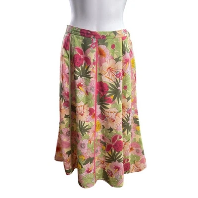 Falda midi forrada floral verde/rosa/amarillo línea A Requirements vintage talla 10 Foto 1 de 4