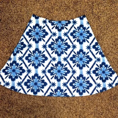 EUC Before + Again Floral Skirt A Line Flare White Blue Large - Image 1 of 4
