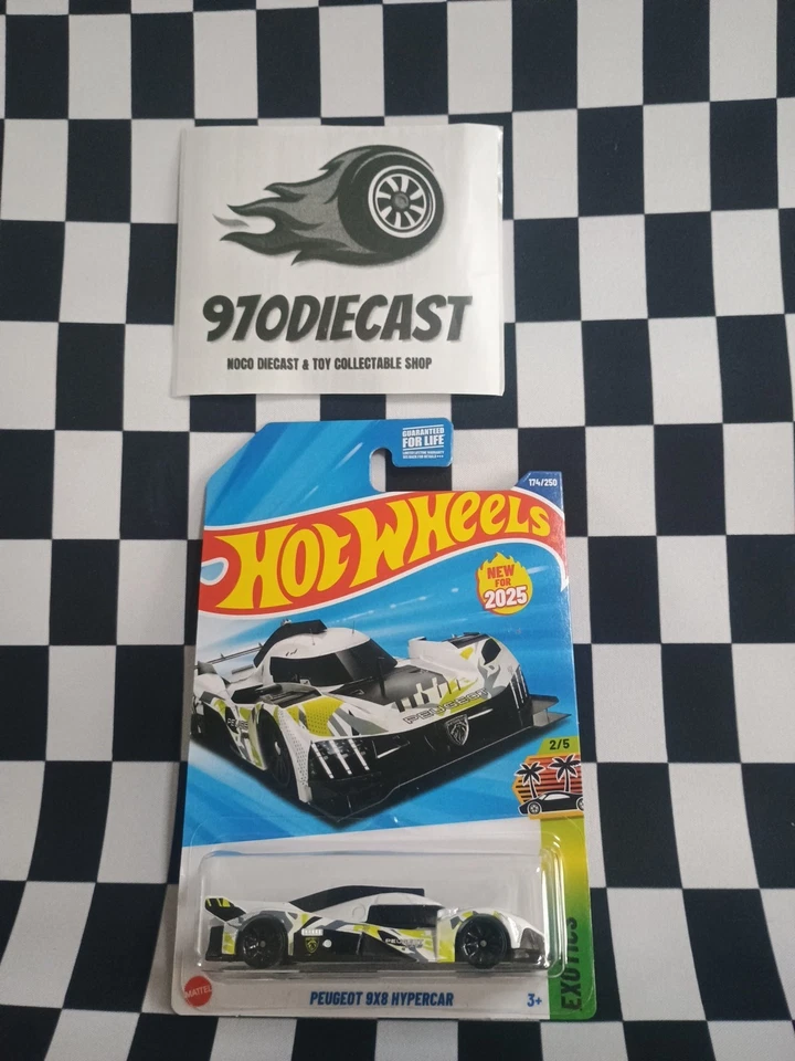 Peugeot 9x8 Hypercar 2025 Hot Wheels Exotics 2/5 blanco/amarillo diecast 1:64 Foto 1 de 1