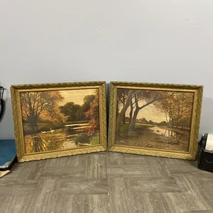 2-Antique Ornate Picture Frames Gold Gilt Wood Plaster Matched Pair 18.25" x 15" - Picture 1 of 24