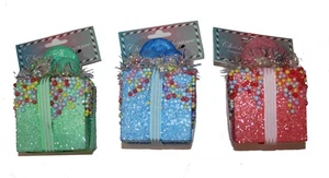 Set of 3 Shatterproof 3" Giftbox w Sprinkle Christmas Ornaments in Candy Theme - Picture 1 of 1