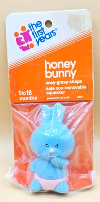 老式 1983 年 The First Years HONEY BUNNY Squeaker 婴儿玩具全新密封 — 第 1/4 张图片