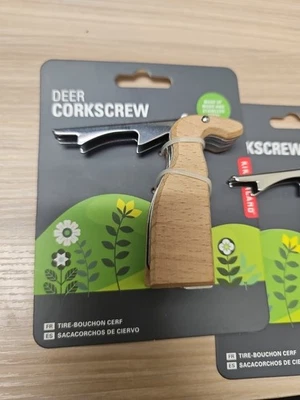 Sacacorchos Ciervo - Madera y Acero Inoxidable - 3" Alto - Kikkerland Nuevo  Foto 1 de 2