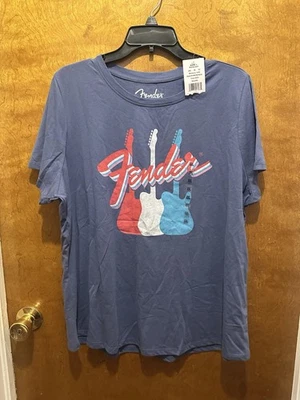 Camiseta feminina gráfica Fender vermelha, branca e azul nova tamanho XXL - Imagem 1 de 4