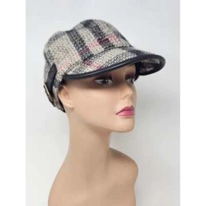 Burberry Grey Multicolor Check Print Newsboy Hat M sz Wool - Picture 1 of 9