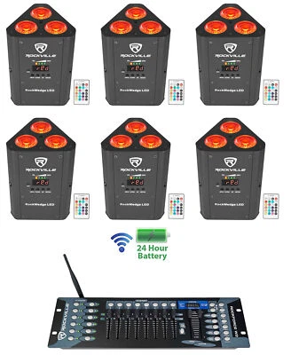 (6) Rockville RockWedge LED Battery Powered Par Lights+Wireless DMX Controller - Image 1 of 4