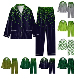 Women's 2 Piece Printed Suit Long Sleeve Button Up Top Wide Leg Pants Suit Set - Picture 1 of 33