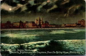 Postal de Atlantic City NJ Shelbourne Blenheim Brighton Hotel Night Moon 1913 - Imagen 1 de 3