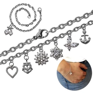 Damen Armband Armkette Armschmuck Silbern Edelstahlkette Figarokette Ankerkette - Picture 1 of 8