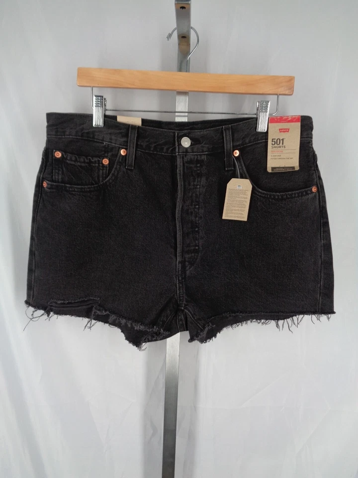Women's Levi's 501 High Rise Button Fly Jean Denim Shorts Black Size 33