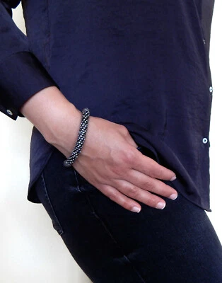 Ella Jonte Armband silber schwarz Strass verstellbar 21 - 28 cm Glitzer Armreif - Bild 1 von 4