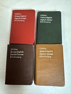 4 Vtg Collins Pocket Russian, German, Italian, Spanish To English Dictionaries - Image 1 of 4