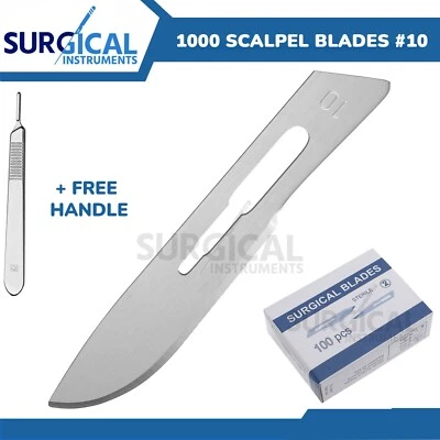 1000 Scalpel Blades #10 Carbon Steel Surgical Dental Medical with Free #3 Handle - Image 1 of 4