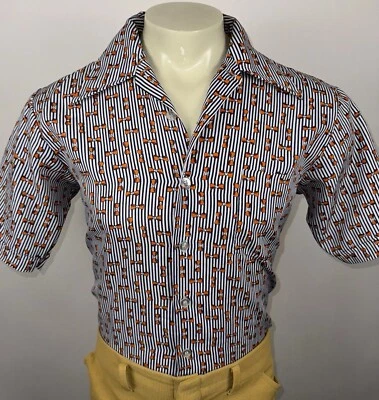 Vtg 60s 70s Monaco Shirt Disco Club Bow Tie Print Nik MCM Polyester Mens Medium - Image 1 of 4