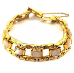 PULSERA VINTAGE CON DAMASQUIN DE EFECTO NÁCAR EN PANELES DE LUCITE - Imagen 1 de 6