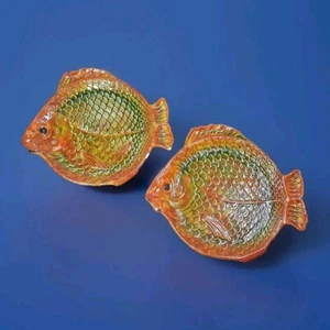 Vintage Holland Mold 2 Dark Green Fish Plates black eyes  'Pickles' & 'Olives' - Picture 1 of 18