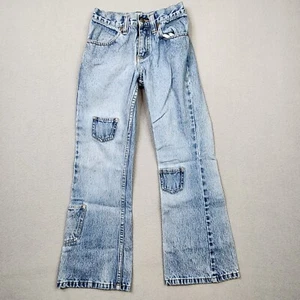 Vintage Lee Jeans Girls Size 10R 23x23 Stonewash Flare Wide Leg Pocket Patches - Picture 1 of 13
