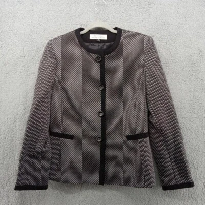 Chaqueta Tahari Mujer 6 Negro Blanco Geométrica 4 Botones Blazer Sin Cuello Foto 1 de 4