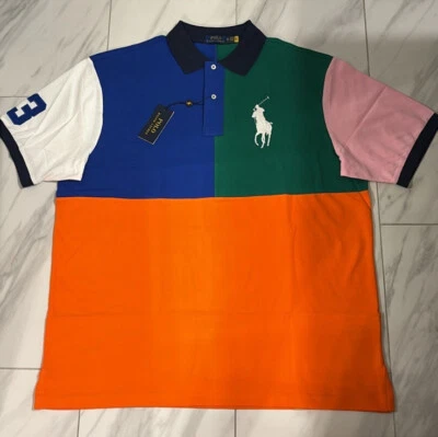Polo Ralph Lauren Big and Tall Men's Colorblock Polo T-Shirt Orange Blue New - Image 1 of 3