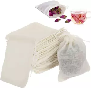 VANANA 100Pcs Cotton Muslin Bags, Drawstring Bags Reusable Small Mesh Tea Coffee - Picture 1 of 10