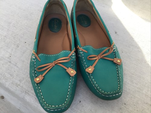 Scarpe mocassini Clarks Artisan Teal Dunbar Racer da donna in pelle 8 5 M slip on