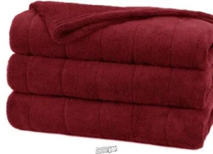 Sunbeam Channeled Velvet Plush Electric Heated Warming Blanket Queen Garnet Red - Picture 1 of 2