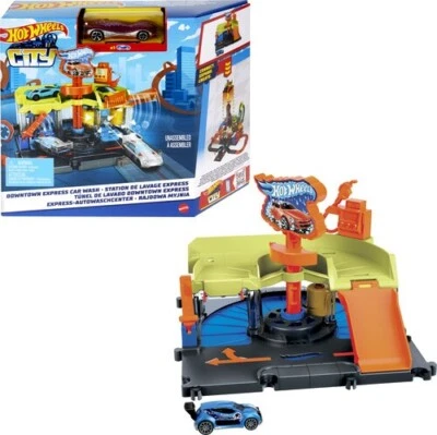 Hot Wheels City Toy Car Track Set, Downtown Express Car Wash Playset  1:64 CAR - Image 1 of 4
