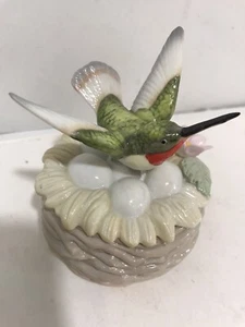 Lefton China Sevilla Small Hummingbird Nest Trinket Box Decorative Lid - Picture 1 of 12