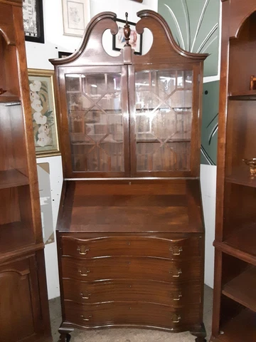Super Nice Vintage Antique Mahogany Claw Foot Drop Front Secretary Desk With Key Cover