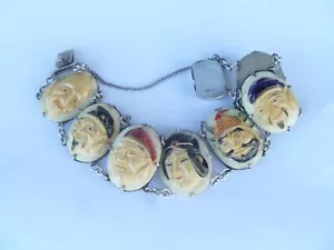 Vintage Japanese Toshikane Porcelain 7 Lucky God Solid Marked Silver Bracelet - Picture 1 of 3