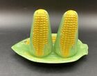 Vintage Ceramic Corn on the Cob With Tray Salt & Pepper Shakers 1971