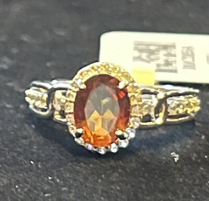 Orange Hessonit Granat 2,20 kt & weißer Zirkon Heiligenschein Set in SS .925 Größe 8 ~ Neu - Bild 1 von 8