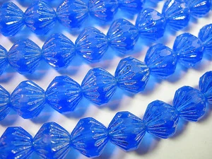 25 9mm Czech Glass Sapphire Blue Luster Fluted Bicone Beads - Picture 1 of 1