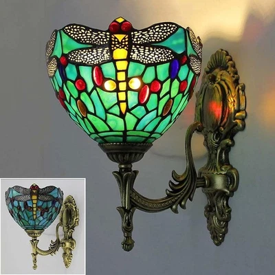 Vintage Stained Glass Wall Light Sconce Lamp Retro Tiffany Style 28cm - Image 1 of 4