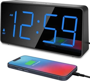 Peakeep Digital Alarm Clock for Bedroom Bedside, Loud Large, Blue - Picture 1 of 8