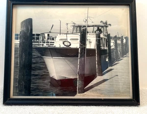 VTG Framed Gelatin Silver Black & White Photograph of 1960s Yacht Boat 10.75" - Picture 1 of 4