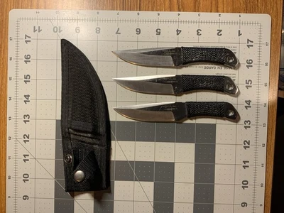 Gil Hibben Cord Grip Throwing Knives UC946 Rare Stainless 3 Knife Set - Image 1 of 4