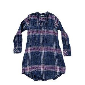 Anthropologie Cloth & Stone Plaid Boho Long Sleeve V Neck Dress Size S - Picture 1 of 5